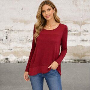 BKE Women's Deep Red Long Sleeve Top Size Small
